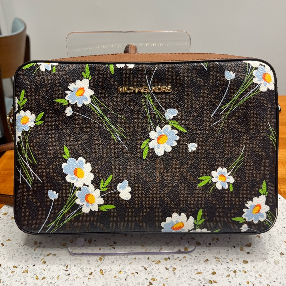 Michael Kors Daisy Print and Brown Logo Camera  Bag
